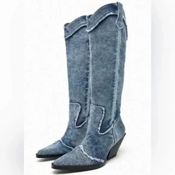 ZARA DENIM COWBOY BOOTS